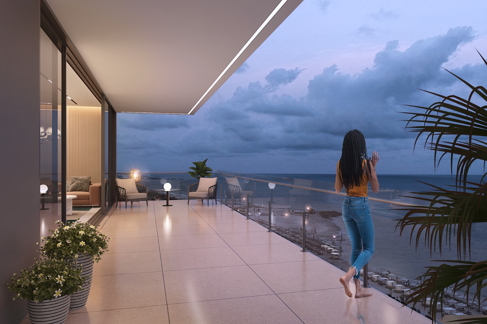 Terrace at dusk